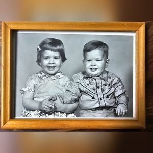 Adorable Antique Sibling picture in frame with glass